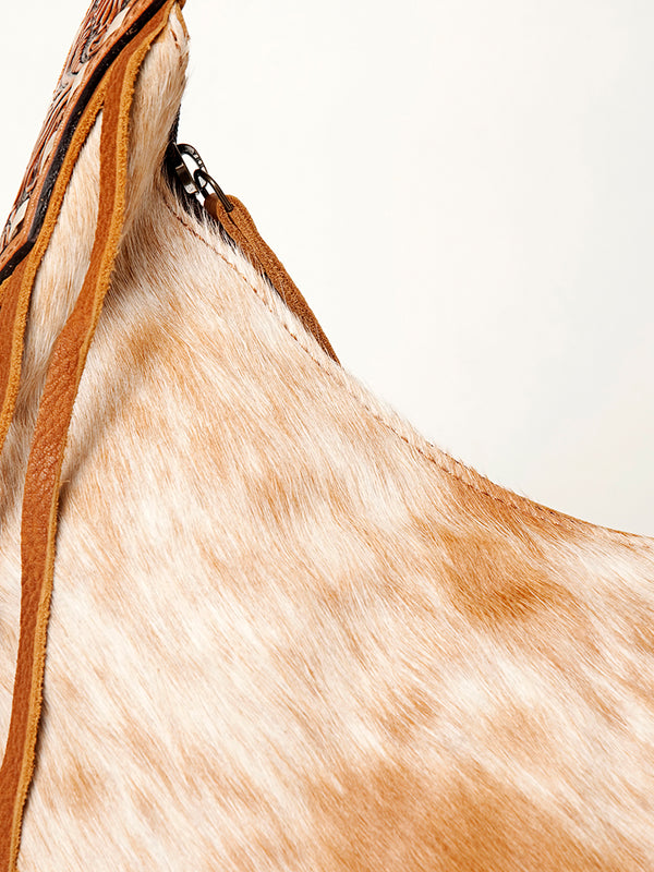 ADBGA216 American Darling Hair-On Cowhide Fringe Hobo Bag Floral Tooled Leather