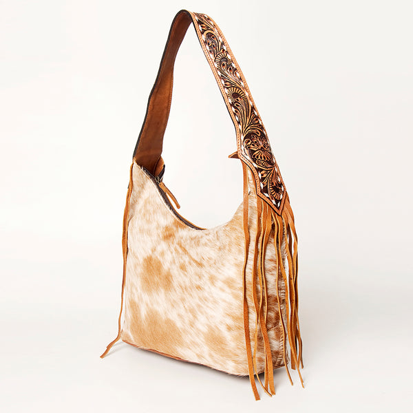 ADBGA216 American Darling Hair-On Cowhide Fringe Hobo Bag Floral Tooled Leather