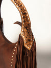 ADBGA217 American Darling Genuine Leather Floral Carved Hand Tooled Fringe Hobo Bag