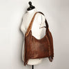ADBGA217 American Darling Genuine Leather Floral Carved Hand Tooled Fringe Hobo Bag