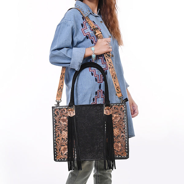 ADBG230 American Darling Western Leather Tote Bag - Hand Tooled Floral Carved Damascus Purse