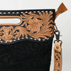 LC-ADBGS145 Tooled Leather & Embossed Black Western Clutch - Convertible Bag with Strap and Handle