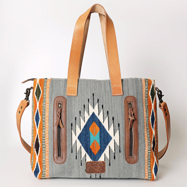 ADBG575 American Darling Western Woven Saddle Blanket & Tooled Leather Fringe Bag