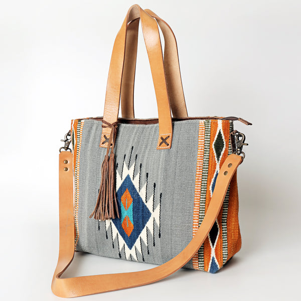 ADBG575 American Darling Western Woven Saddle Blanket & Tooled Leather Fringe Bag