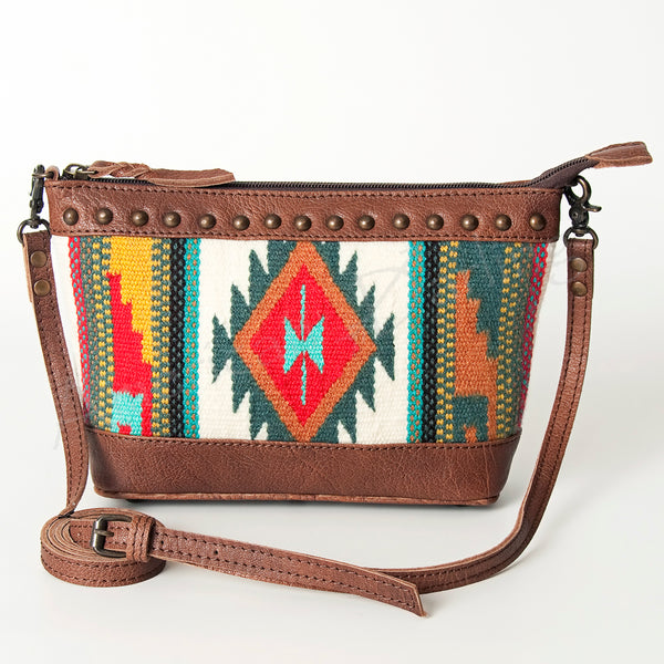 ADBG783 American Darling Western Leather Cross body Bag - Handcrafted Woven Saddle Blanket Purse