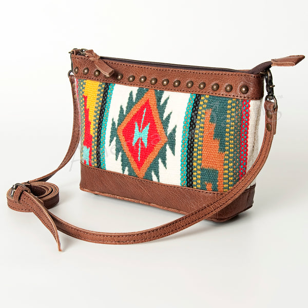 ADBG783 American Darling Western Leather Cross body Bag - Handcrafted Woven Saddle Blanket Purse