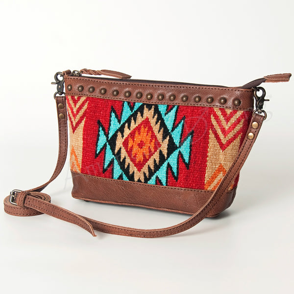 ADBG783 American Darling Western Leather Cross body Bag - Handcrafted Woven Saddle Blanket Purse