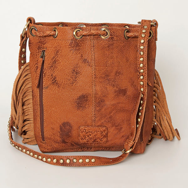 ADBGI102 Studded Leather Fringe Crossbody Bucket Bag - Western Cowhide Style