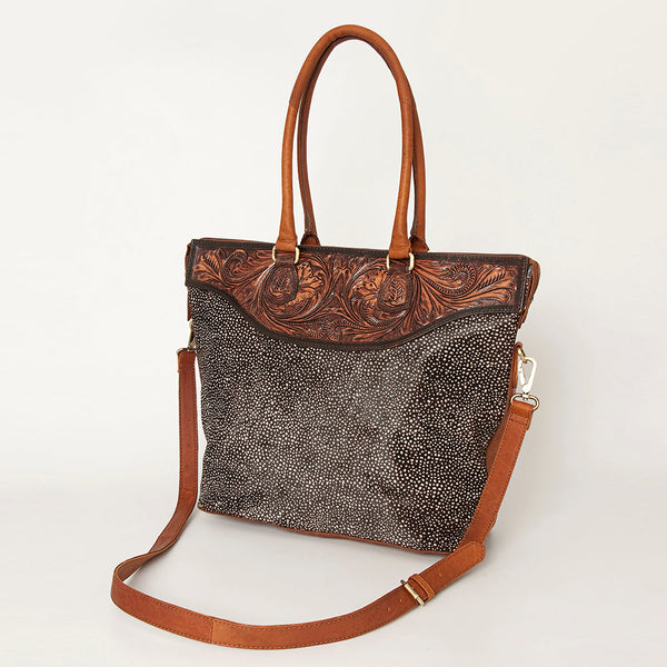 ADBGI105 Western Tote Bag - Genuine Leather & Hair-On Hide with Tooled Detailing
