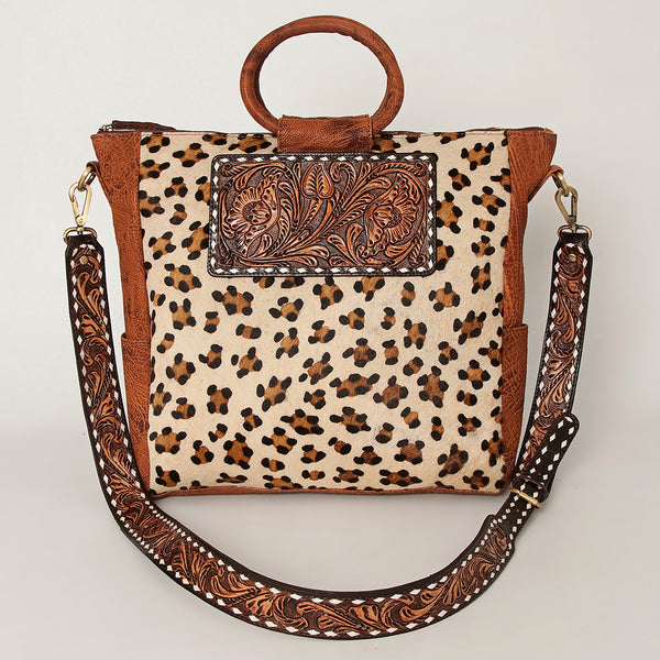 ADBGI143 Hair-On Hide Square Tote with Tooled Leather Patch - Western Cowgirl Bag