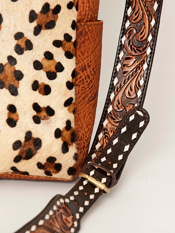 ADBGI143 Hair-On Hide Square Tote with Tooled Leather Patch - Western Cowgirl Bag