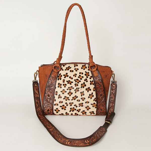 ADBGI146 Cowhide & Tooled Leather Western Tote - Genuine Hair-On Shoulder Bag