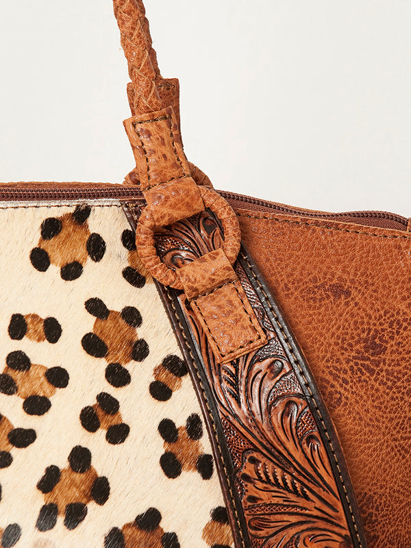 ADBGI146 Cowhide & Tooled Leather Western Tote - Genuine Hair-On Shoulder Bag