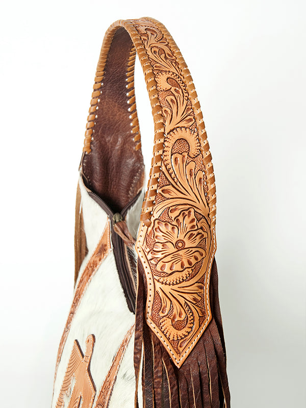 ADBG803TB American Darling Hair-on-Hide & Hand-Tooled Leather Thunderbird Hobo Bag