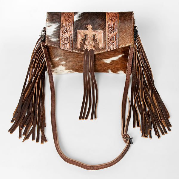 ADBGS178 Hand-Tooled Thunderbird Cowhide Envelope Bag with Fringe - Western Leather Purse