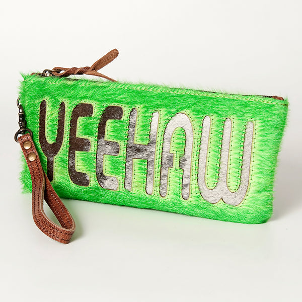 ADBG344 American Darling Western Leather Wristlet Bag with Hair-On Cowhide and Inlay
