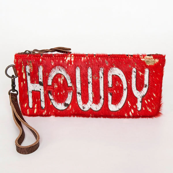 ADBG344 American Darling Western Leather Wristlet Bag with Hair-On Cowhide and Inlay