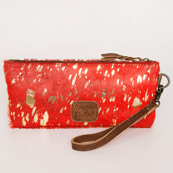 ADBG344 American Darling Western Leather Wristlet Bag with Hair-On Cowhide and Inlay