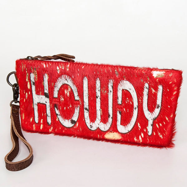 ADBG344 American Darling Western Leather Wristlet Bag with Hair-On Cowhide and Inlay
