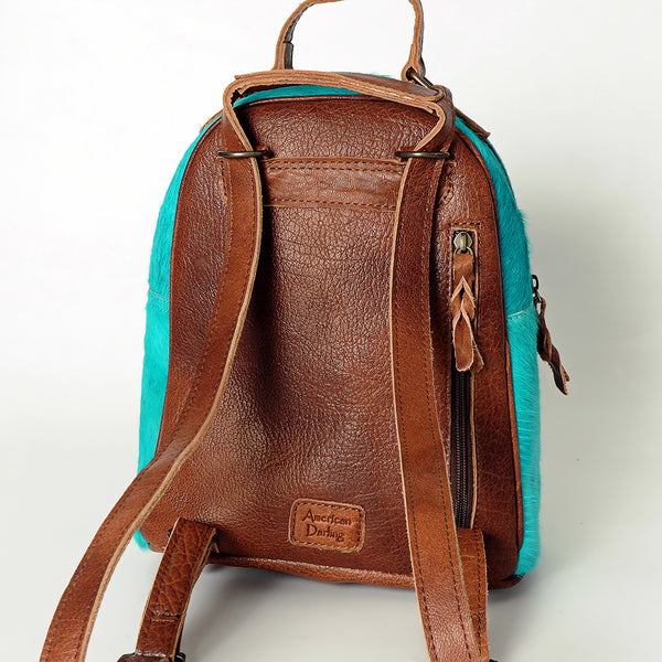 ADBGS156 Turquoise Hair-On Hide Leather Mini Backpack - Western Leather Bag