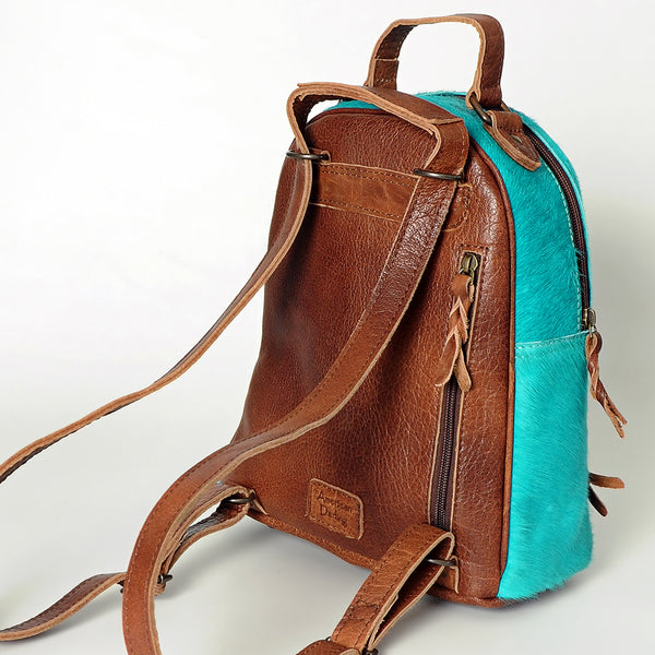 ADBGS156 Turquoise Hair-On Hide Leather Mini Backpack - Western Leather Bag