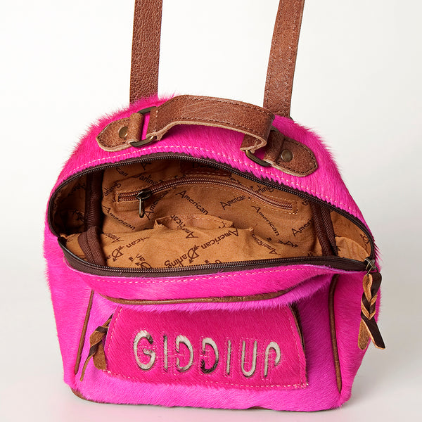 ADBGS156 Hot Pink Cowhide Leather Backpack with Inlay - Western Cowgirl Statement Bag