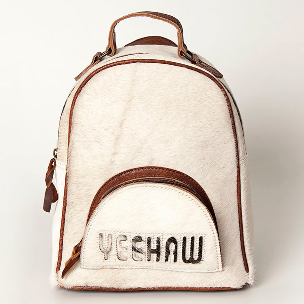 ADBGS156 White Cowhide Leather Backpack with Bold Inlay - Western Cowgirl Classic