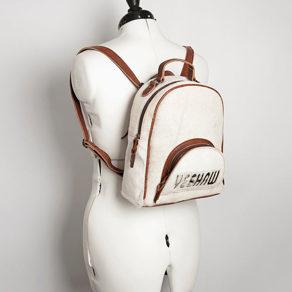 ADBGS156 White Cowhide Leather Backpack with Bold Inlay - Western Cowgirl Classic