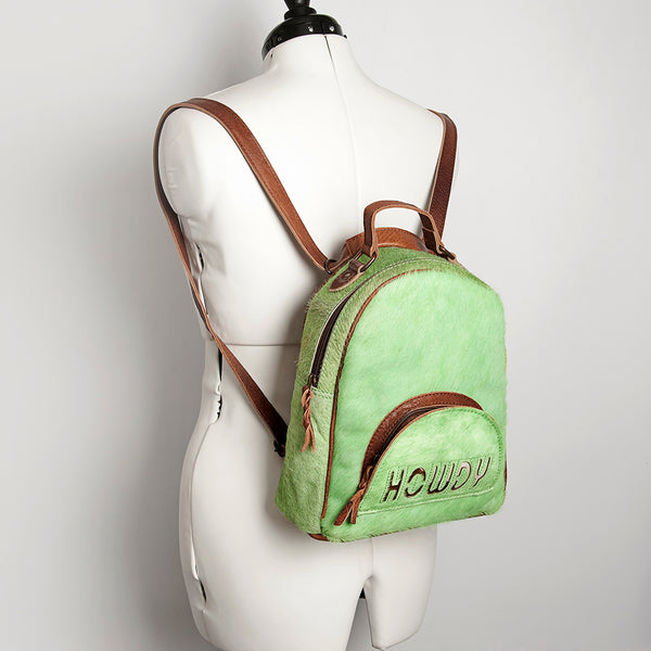 ADBGS156 Green Cowhide Leather Backpack with Bold Inlay - Western Cowgirl Statement Bag