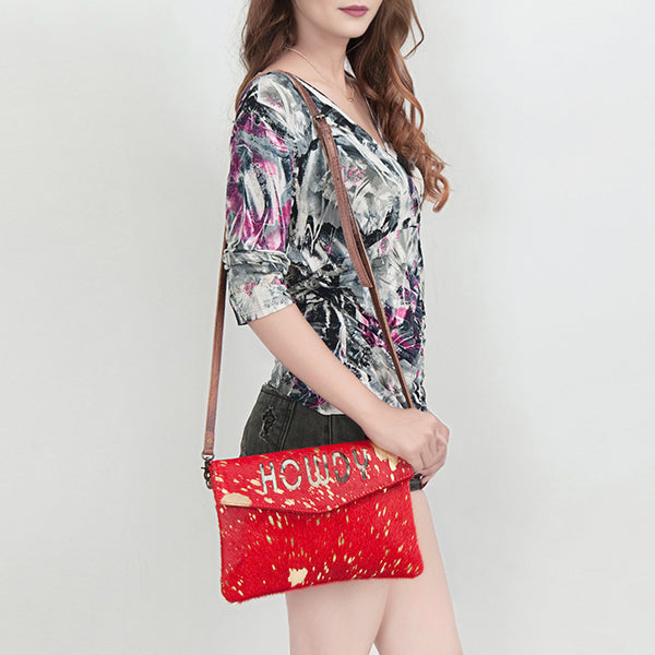 ADBGS178 Red Metallic Cowhide Envelope Crossbody - Western Leather Purse
