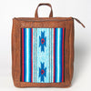 LC-ADBGZ307A Southwestern Wool & Leather Backpack - Turquoise, Blue, and Red Tribal Weave