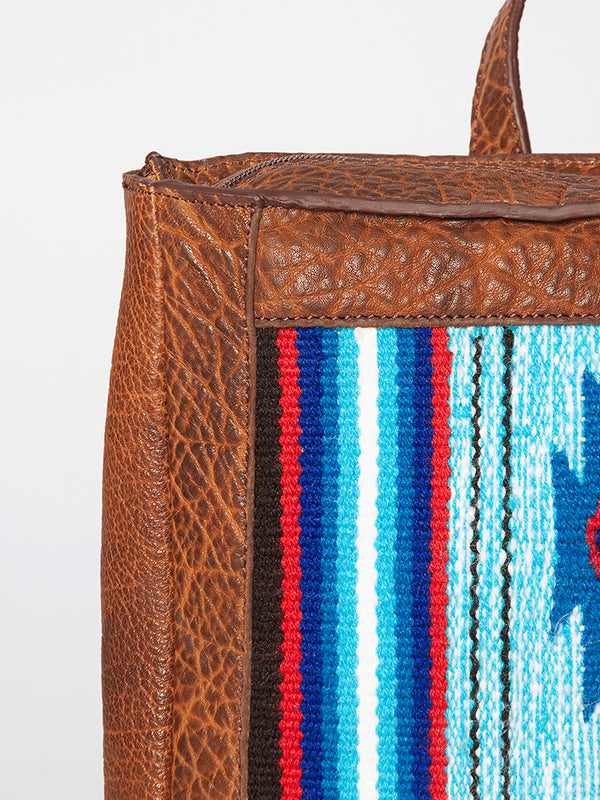 LC-ADBGZ307A Southwestern Wool & Leather Backpack - Turquoise, Blue, and Red Tribal Weave