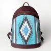 LC-ADBGZ376A Turquoise Southwestern Wool & Maroon Leather Backpack - Curved Body Western Bag
