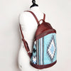 LC-ADBGZ376A Turquoise Southwestern Wool & Maroon Leather Backpack - Curved Body Western Bag
