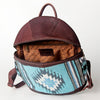 LC-ADBGZ376A Turquoise Southwestern Wool & Maroon Leather Backpack - Curved Body Western Bag