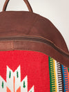LC-ADBGZ376B Red Tribal Wool & Maroon Leather Backpack - Curved Body Western Daypack