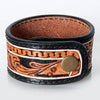 LC-ADBRF171 Tooled Leather Cuff Bracelet - Black & Tan Western Swirl with Snap Closure