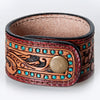 ADBRF172 Tooled Leather Cuff Bracelet - Turquoise Studs & Western Vine Pattern