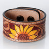 ADBRF176 Tooled Leather Cuff Bracelet - Yellow Sunflower Design