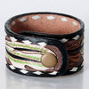 LC-ADBRF179 Tooled Leather Cuff Bracelet - Feather Motif with Black & White Whipstitch Trim