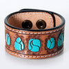 ADBRF188 Hand Tooled Leather Cuff - Turquoise Gemstone-Inspired Design