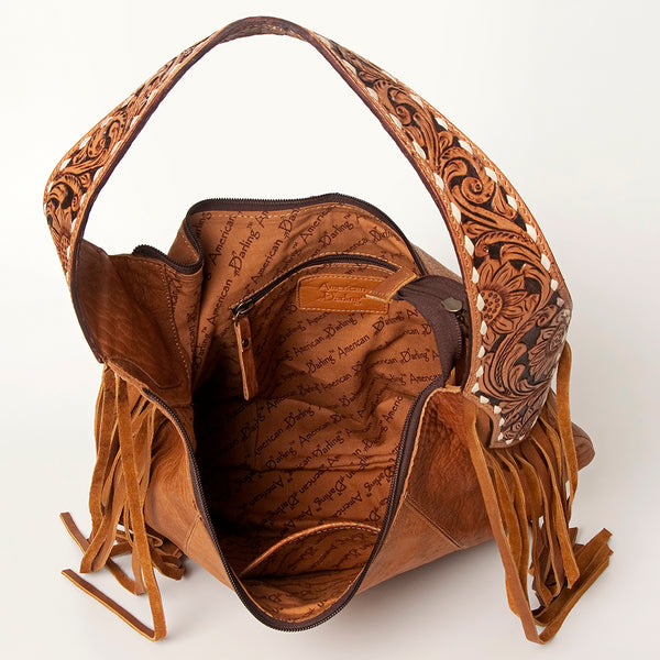 ADBGA220 American Darling Hand Tooled Genuine Leather Hobo Bag Floral Carved Handle