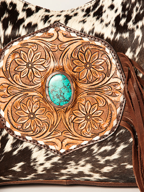 ADBGA221 American Darling Hobo Bag Hair-On Hide with Tooled Leather & Turquoise Concho