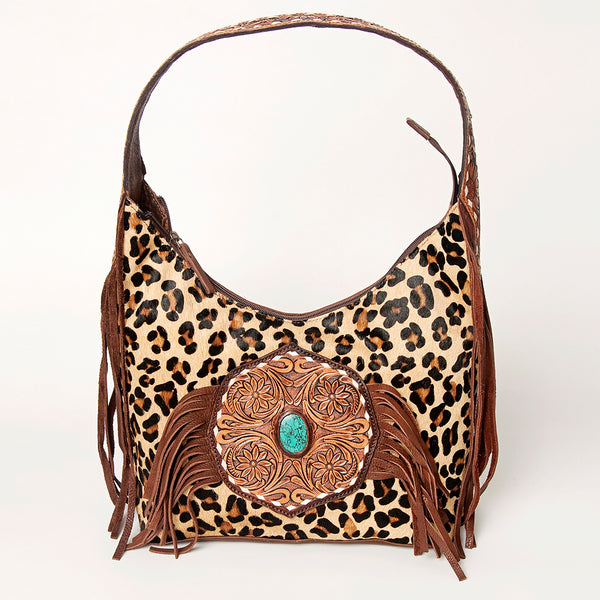 ADBGA222 American Darling Hair-On Cowhide Tote Bag Leather Fringe Turquoise Concho