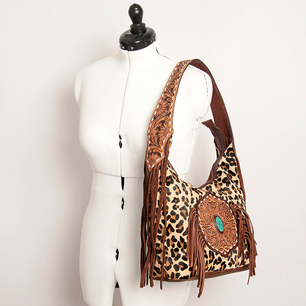 ADBGA222 American Darling Hair-On Cowhide Tote Bag Leather Fringe Turquoise Concho