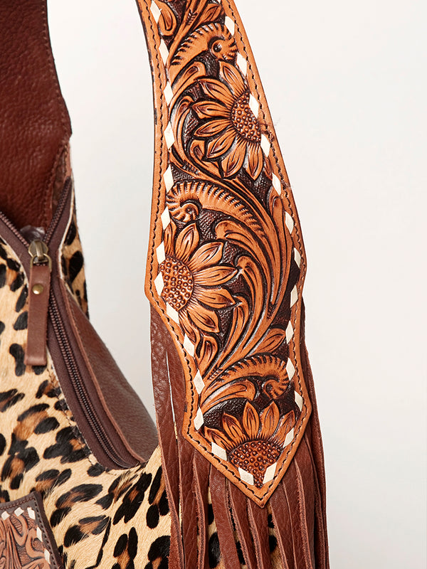 ADBGA222 American Darling Hair-On Cowhide Tote Bag Leather Fringe Turquoise Concho