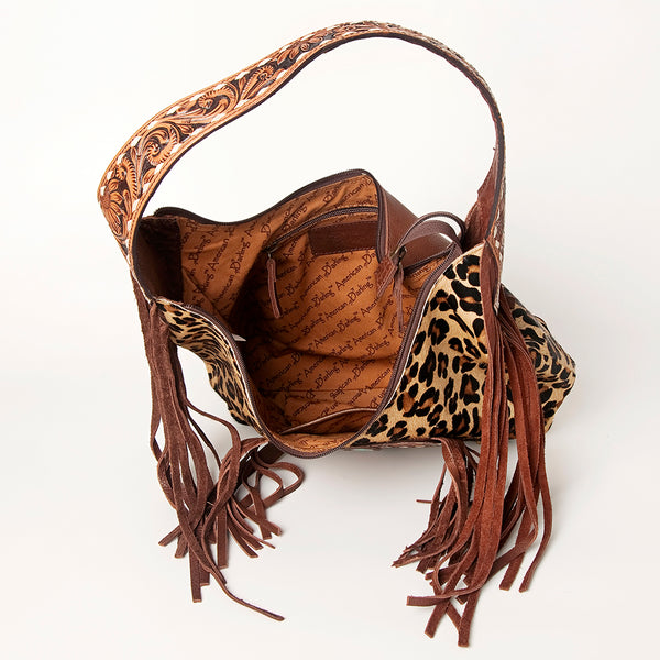 ADBGA222 American Darling Hair-On Cowhide Tote Bag Leather Fringe Turquoise Concho