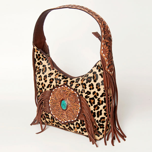 ADBGA222 American Darling Hair-On Cowhide Tote Bag Leather Fringe Turquoise Concho