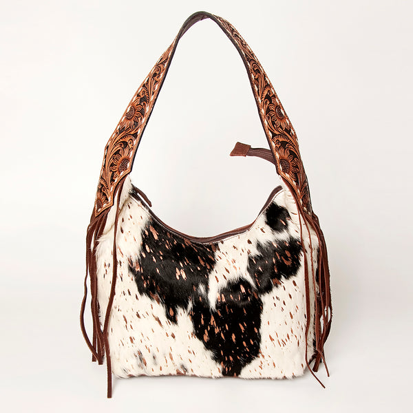 ADBGA223 American Darling Hand Tooled Leather Hair-On Cowhide Fringe Hobo Bag