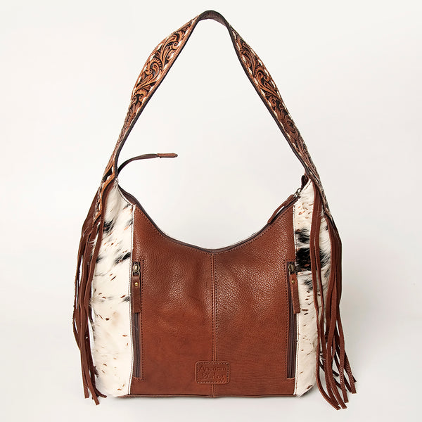 ADBGA223 American Darling Hand Tooled Leather Hair-On Cowhide Fringe Hobo Bag